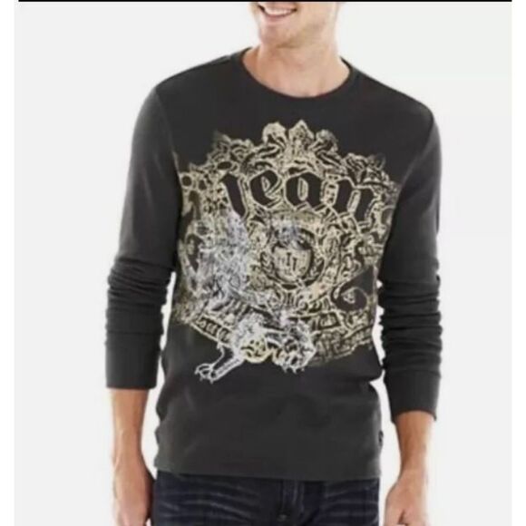 i jeans by Buffalo Graphic Thermal Shirt Cotton Blend Washed Black Mens L - Picture 1 of 7